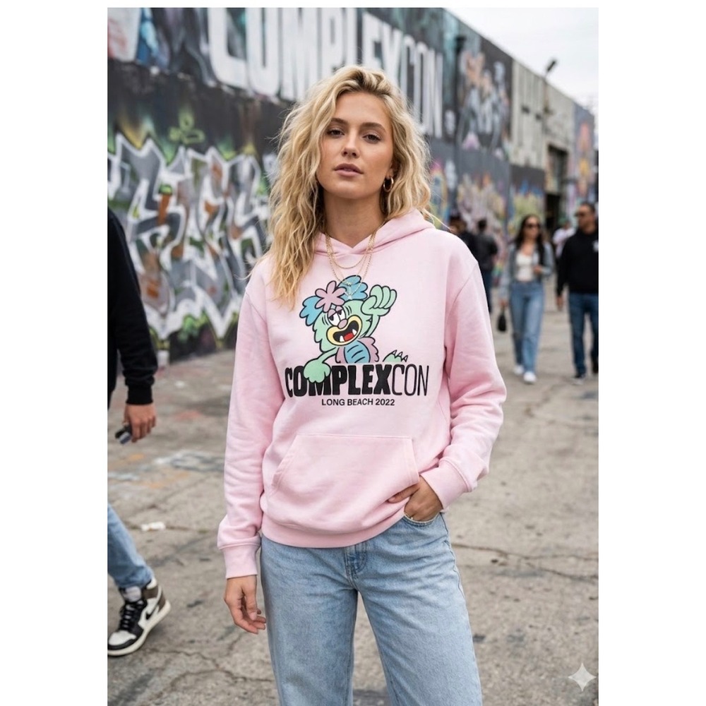 ComplexCon Long Beach 2022 Ecocycle Pink Graphic Hoodie Oversize Large‎